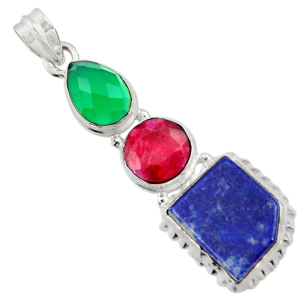  blue lapis lazuli chalcedony ruby 925 silver pendant d43858