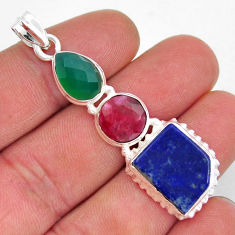 18.22cts natural blue lapis lazuli chalcedony ruby 925 silver pendant y21322