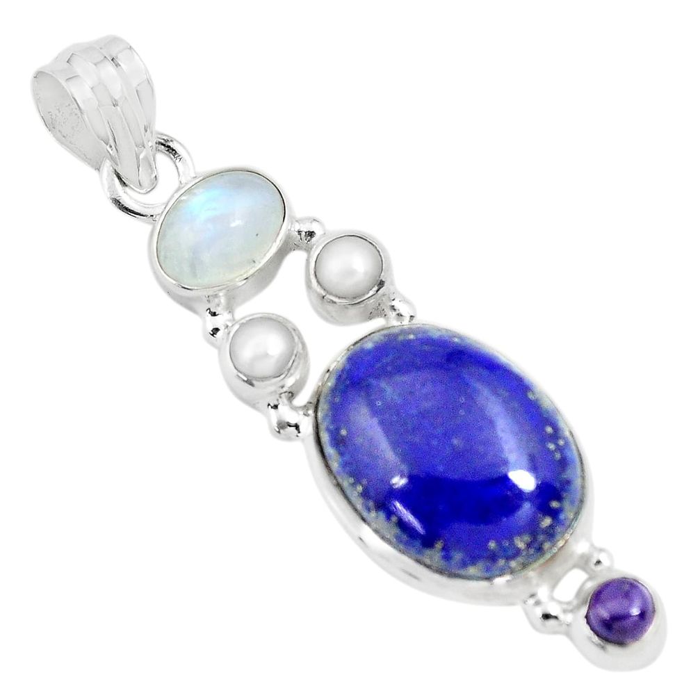 13.28cts natural blue lapis lazuli moonstone 925 sterling silver pendant p70431