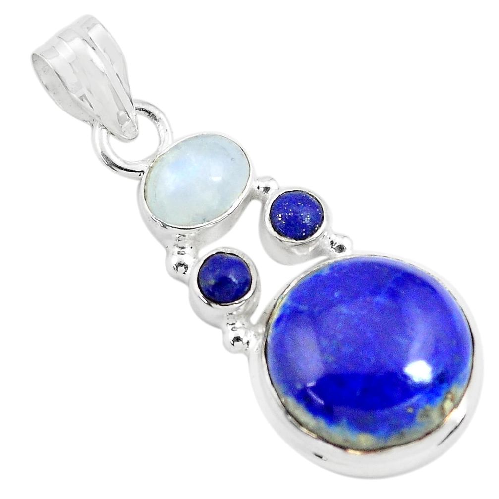 13.85cts natural blue lapis lazuli moonstone 925 sterling silver pendant p70436