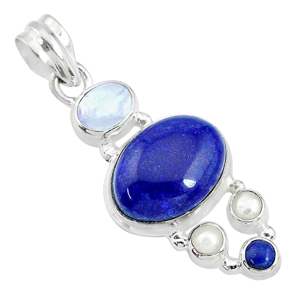 13.09cts natural blue lapis lazuli moonstone 925 sterling silver pendant t10687