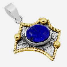 5.12cts natural blue lapis lazuli oval 925 sterling silver gold pendant n29621