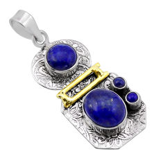 9.16cts natural blue lapis lazuli oval 925 sterling silver gold pendant n51720