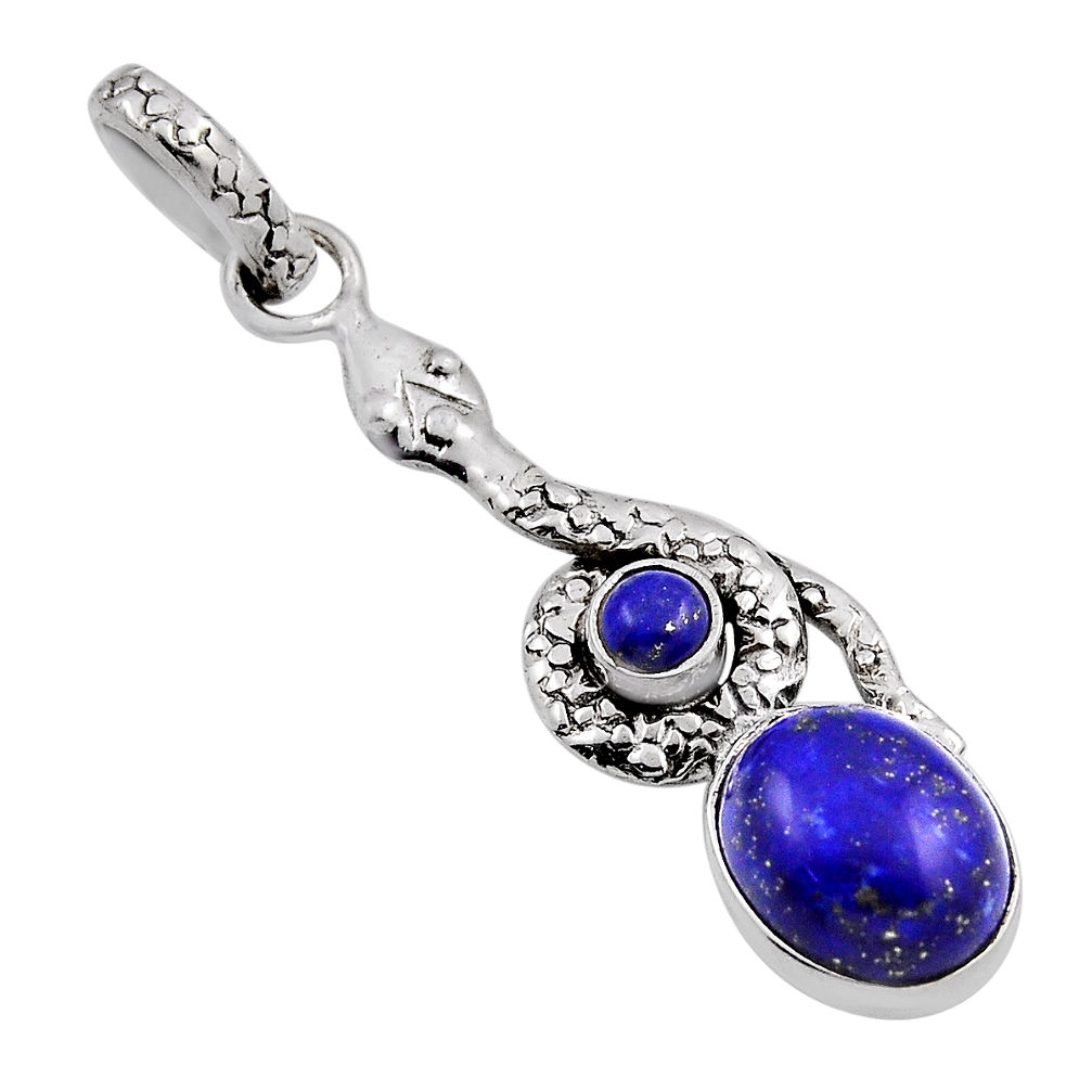 5.11cts natural blue lapis lazuli oval 925 sterling silver snake pendant n25743