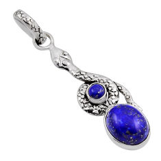 5.11cts natural blue lapis lazuli oval 925 sterling silver snake pendant n25743