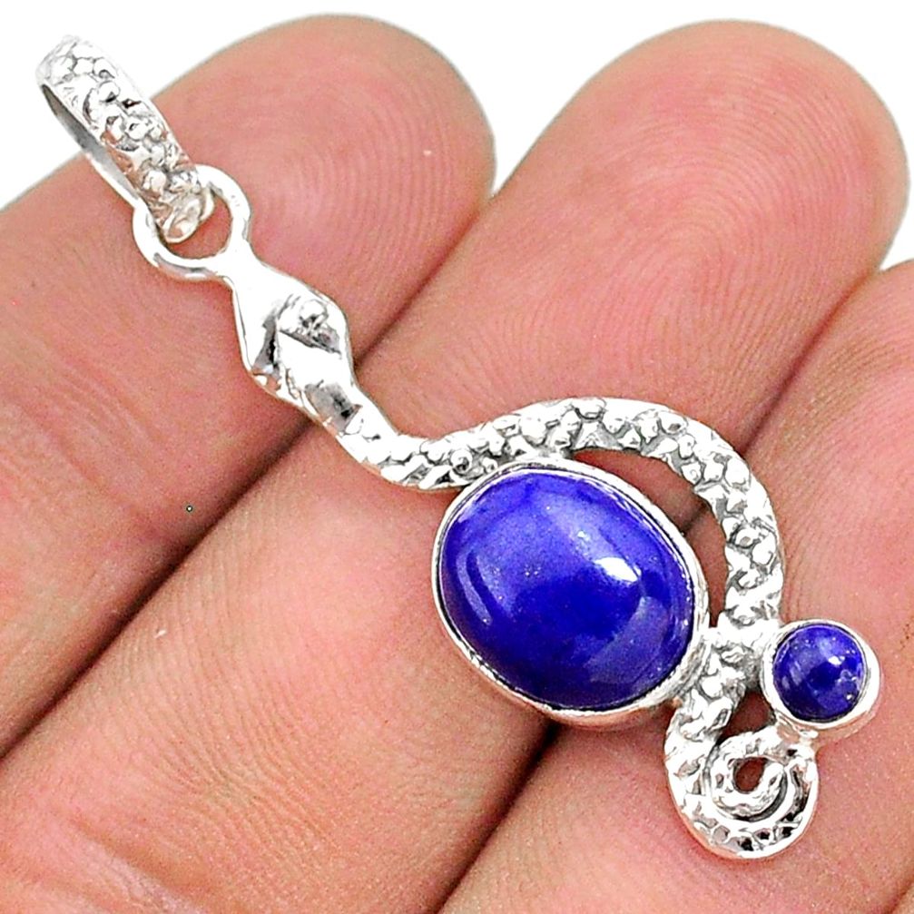 5.71cts natural blue lapis lazuli oval 925 sterling silver snake pendant t35653