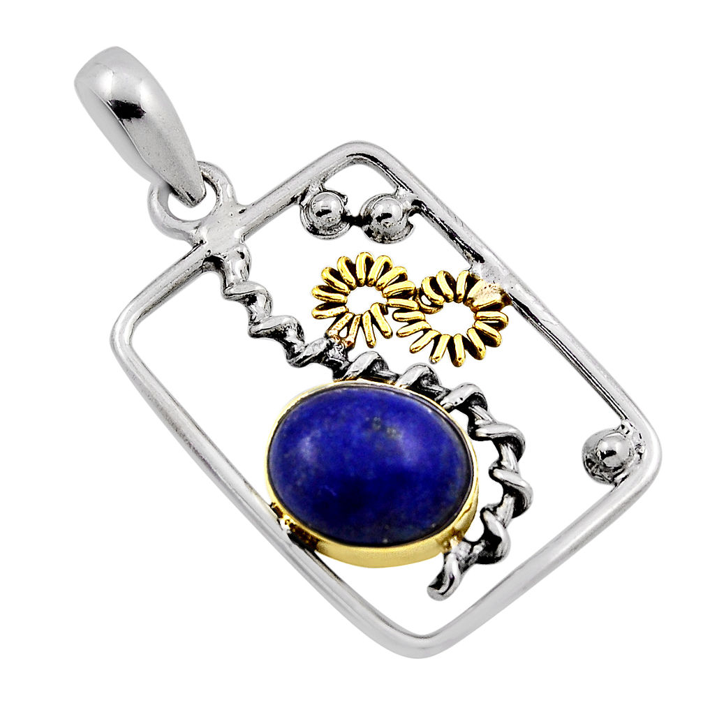 5.12cts natural blue lapis lazuli oval sterling silver pendant jewelry n25764