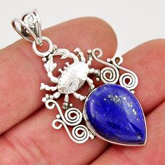 12.65cts natural blue lapis lazuli pear 925 sterling silver crab pendant y21765