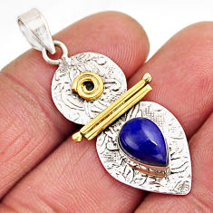 2.23cts natural blue lapis lazuli pear 925 sterling silver gold pendant y58733