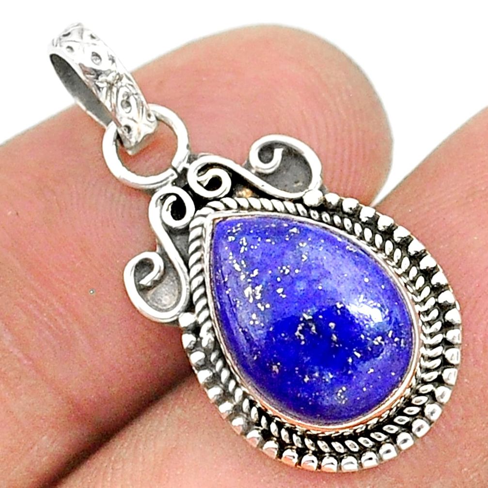 4.24cts natural blue lapis lazuli pear sterling silver pendant jewelry t35788