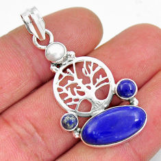 9.04cts natural blue lapis lazuli pearl 925 silver tree of life pendant y21209