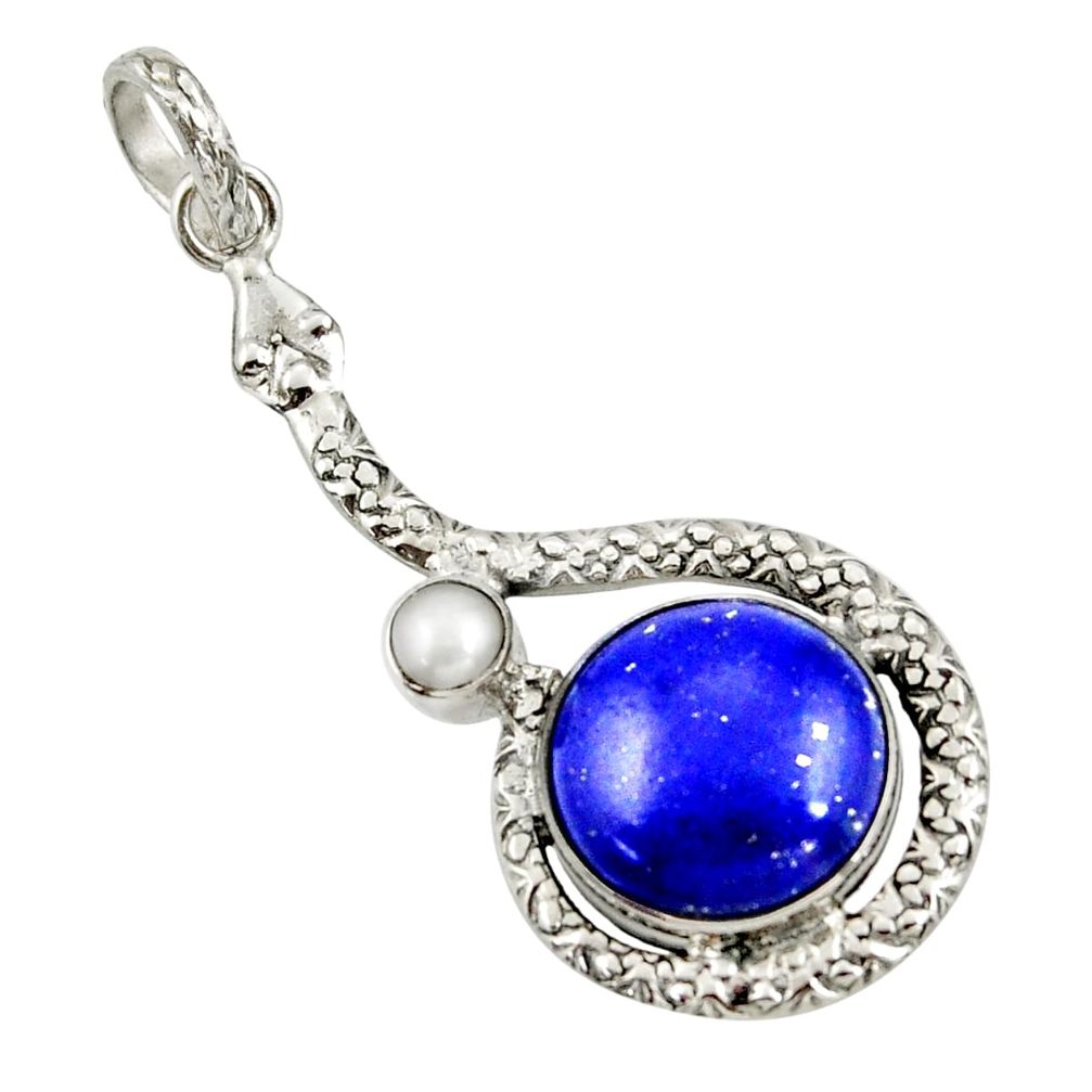 10.37cts natural blue lapis lazuli pearl 925 sterling silver pendant r42026