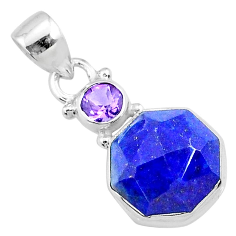 8.32cts natural blue lapis lazuli purple amethyst 925 silver pendant r73126