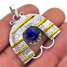4.80cts natural blue lapis lazuli round 925 sterling silver gold pendant n46284