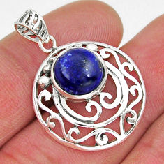 5.23cts natural blue lapis lazuli round sterling silver pendant jewelry y19567