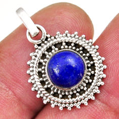 3.07cts natural blue lapis lazuli round sterling silver pendant jewelry y39495