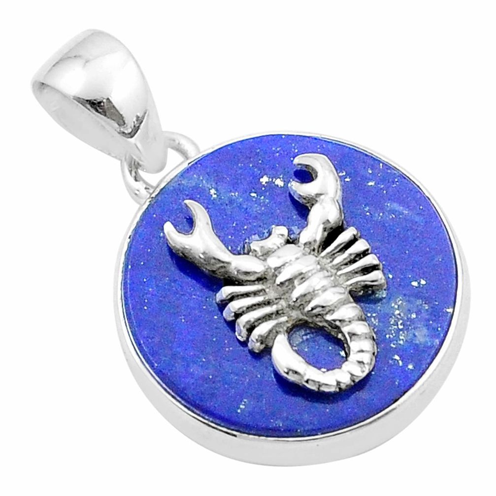 14.61cts natural blue lapis lazuli round sterling silver scorpion coin enamel pendant u34625