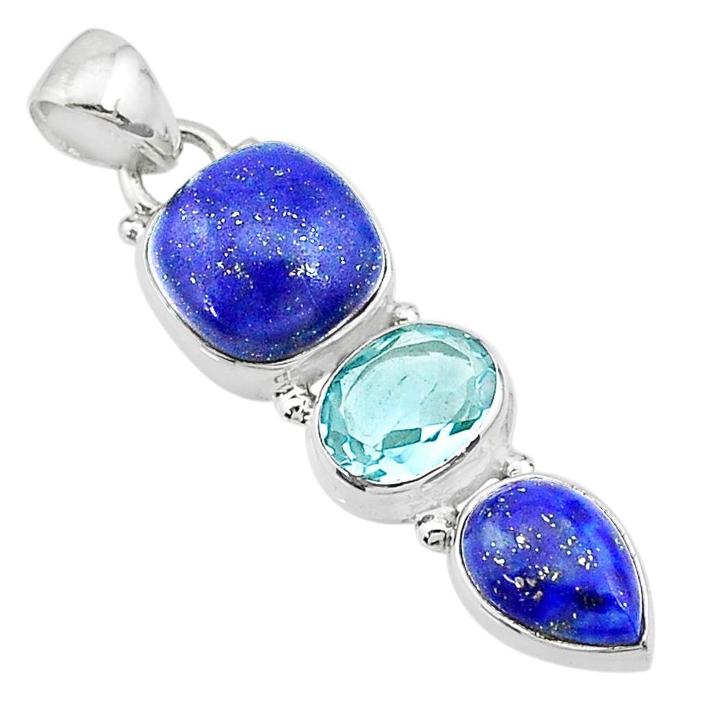 11.07cts natural blue lapis lazuli topaz 925 sterling silver pendant t18782