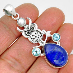 15.35cts natural blue lapis lazuli topaz pearl sterling silver owl pendant y2834