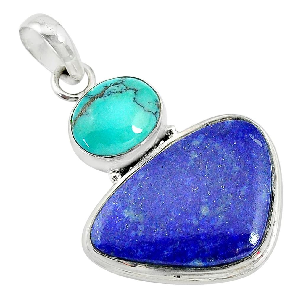 19.72cts natural blue lapis lazuli turquoise 925 sterling silver pendant t10669