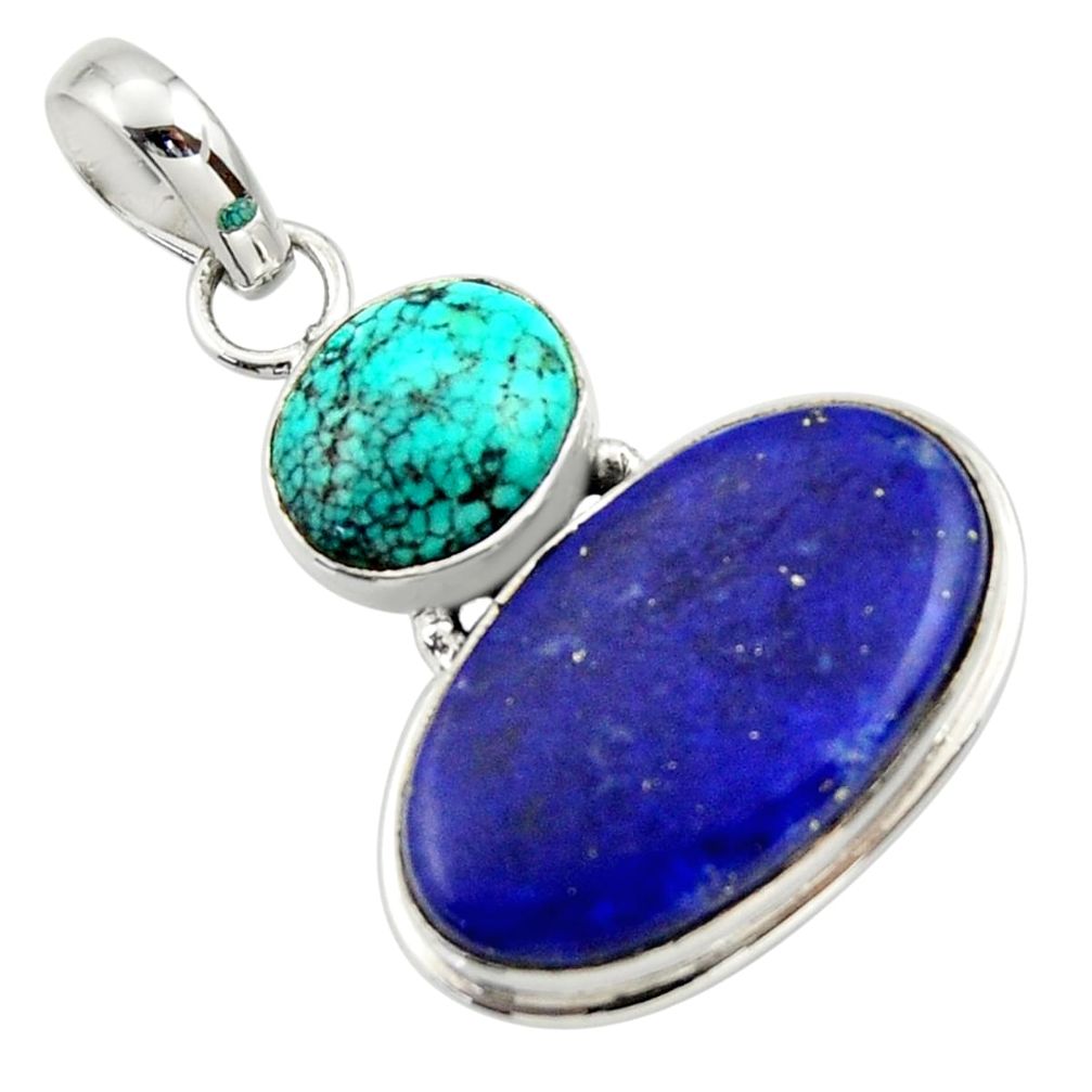 16.70cts natural blue lapis lazuli turquoise tibetan 925 silver pendant r32420