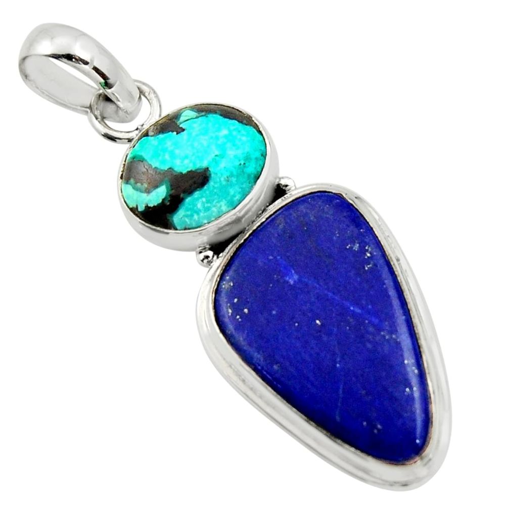 16.73cts natural blue lapis lazuli turquoise tibetan 925 silver pendant r32429