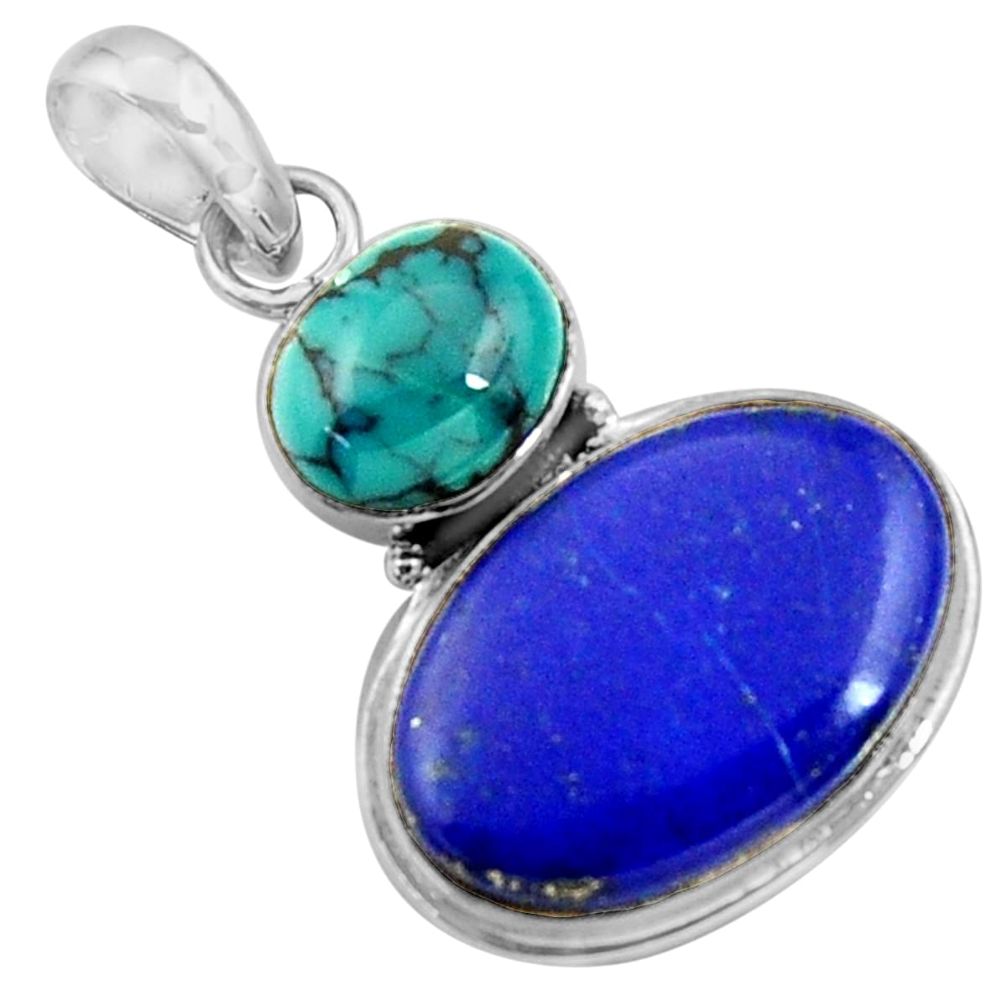 16.85cts natural blue lapis lazuli turquoise tibetan 925 silver pendant r36373