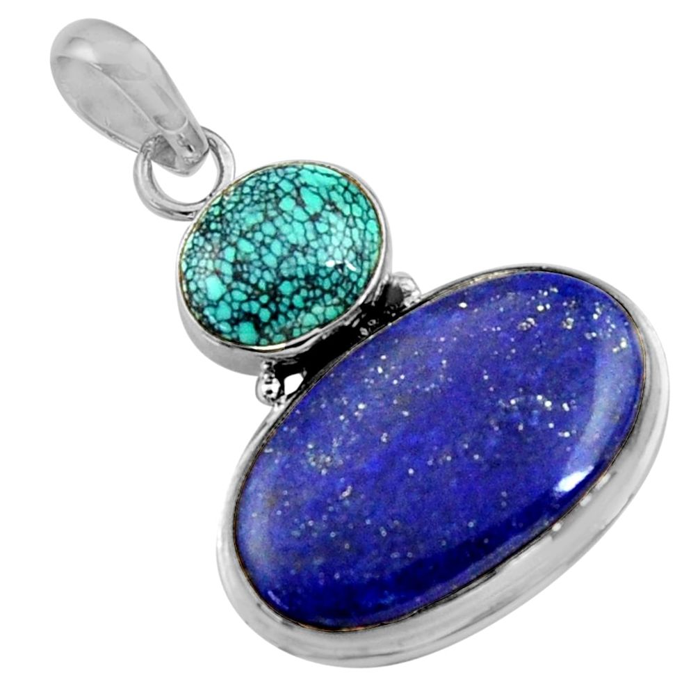 17.90cts natural blue lapis lazuli turquoise tibetan 925 silver pendant r36377