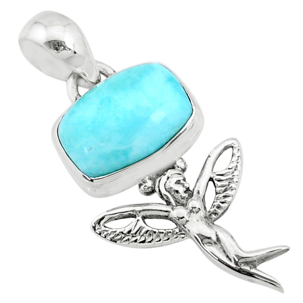 4.23cts natural blue larimar 925 silver angel wings fairy pendant r72366