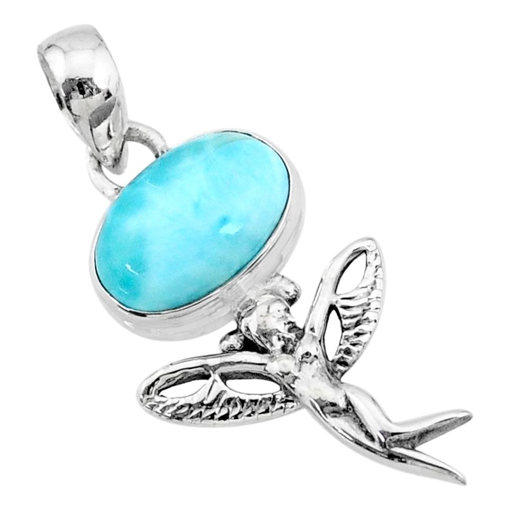 4.08cts natural blue larimar 925 silver angel wings fairy pendant r72368