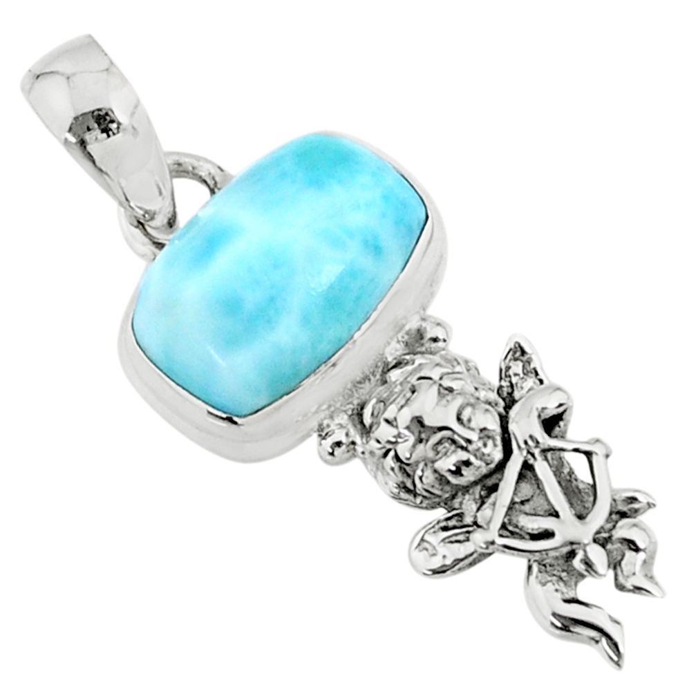 4.08cts natural blue larimar 925 silver angel wings fairy pendant r72371