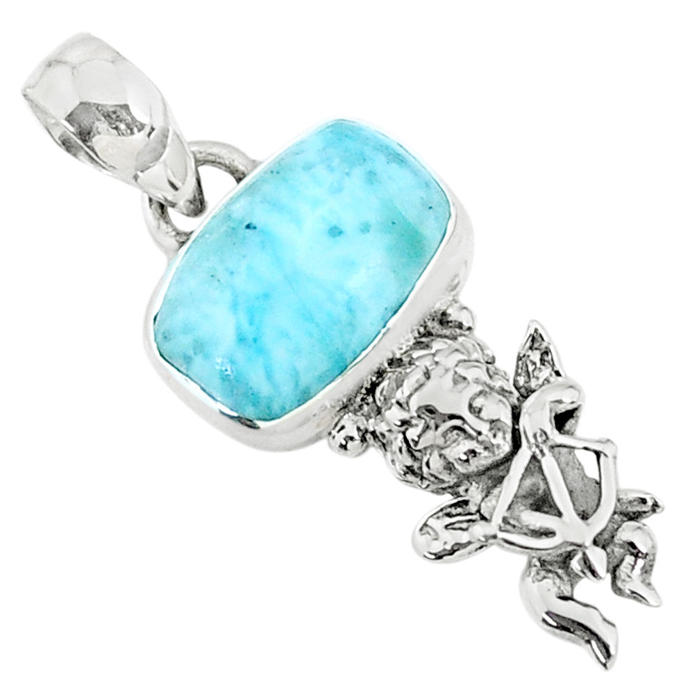 4.06cts natural blue larimar 925 silver angel wings fairy pendant r72374