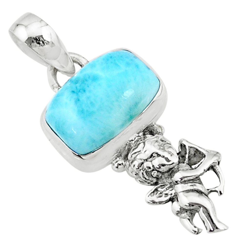 3.98cts natural blue larimar 925 silver angel wings fairy pendant r72375