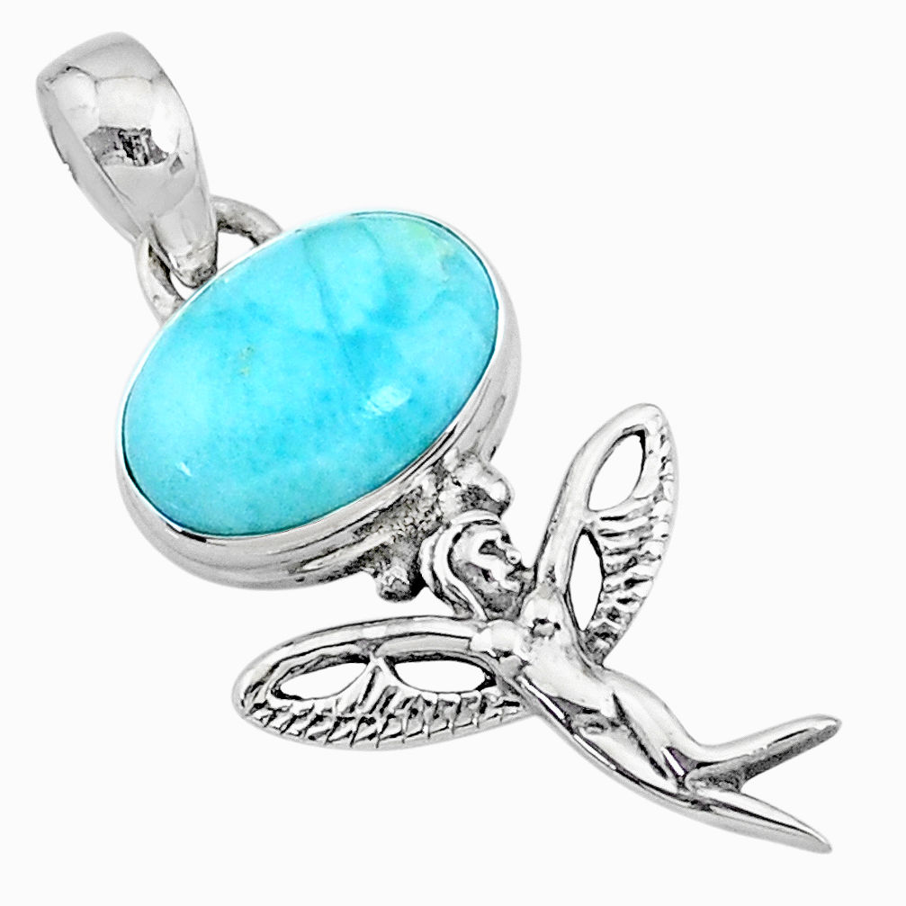 4.03cts natural blue larimar 925 silver angel wings fairy pendant r72390