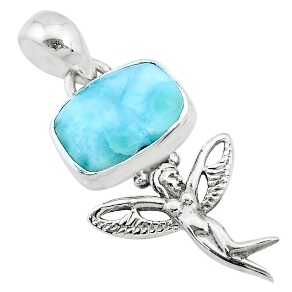 4.06cts natural blue larimar 925 silver angel wings fairy pendant r72397