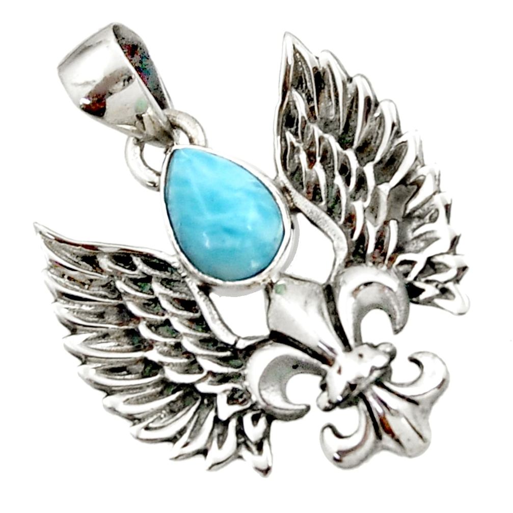 blue larimar 925 silver feather charm pendant jewelry d44848