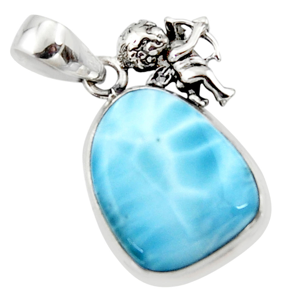 14.40cts natural blue larimar 925 sterling silver angel pendant jewelry r50329