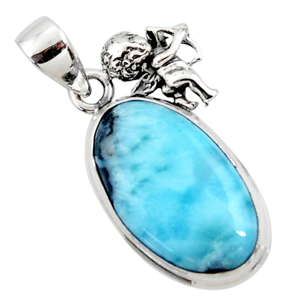 14.14cts natural blue larimar 925 sterling silver angel pendant jewelry r50330