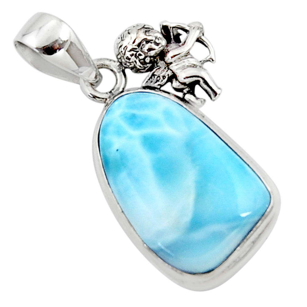15.02cts natural blue larimar 925 sterling silver angel pendant jewelry r50340