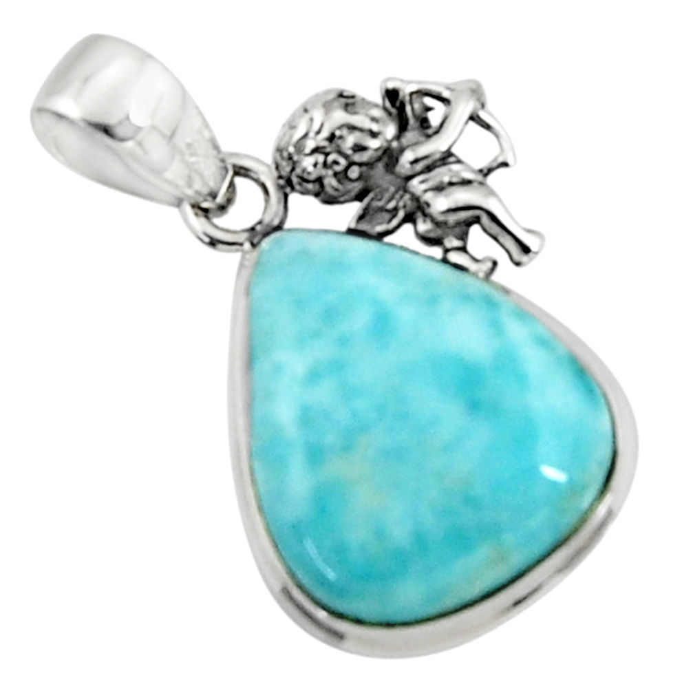 16.20cts natural blue larimar 925 sterling silver angel pendant jewelry r50866