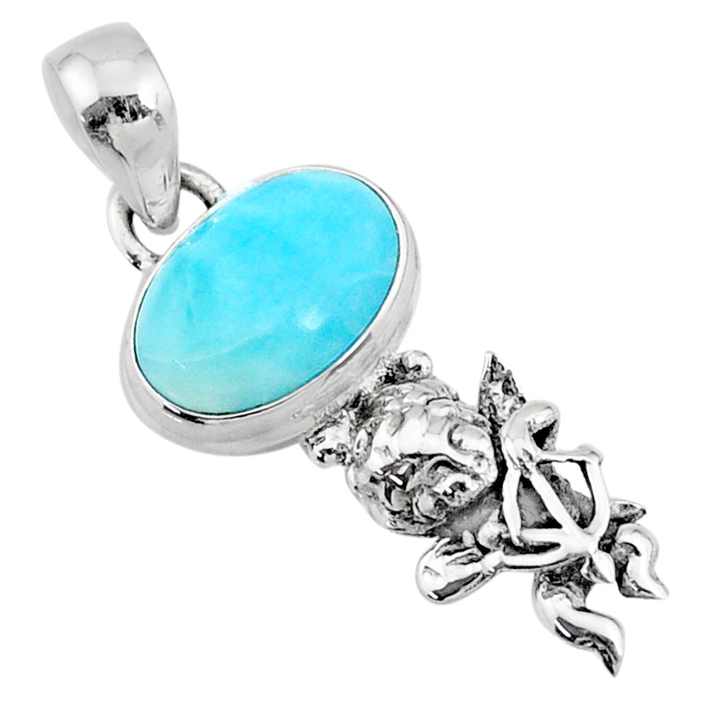 4.06cts natural blue larimar 925 sterling silver angel pendant jewelry r72355