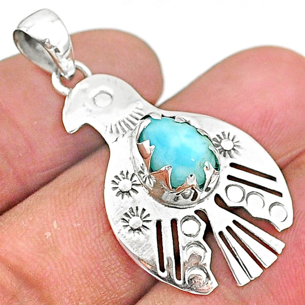 2.23cts natural blue larimar 925 sterling silver bird pendant jewelry t6402