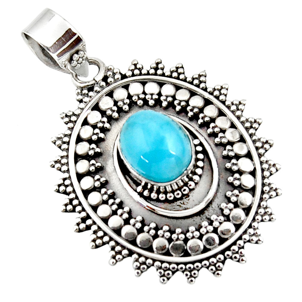 4.36cts natural blue larimar 925 sterling silver boho pendant jewelry r46961