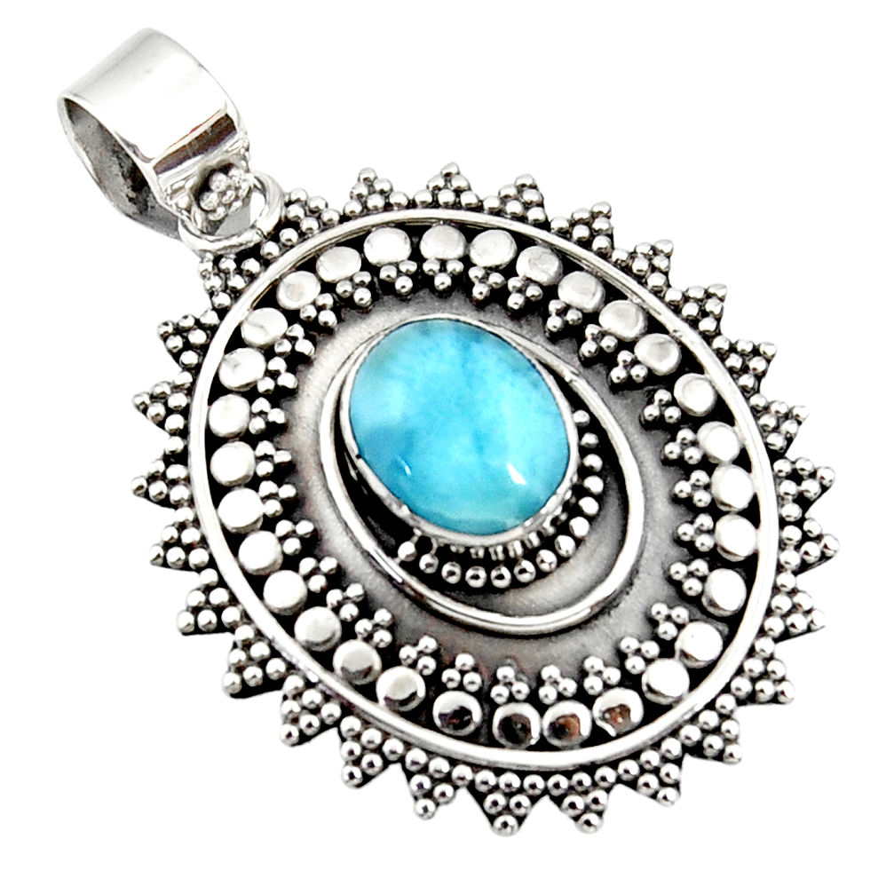4.25cts natural blue larimar 925 sterling silver boho pendant jewelry r46963