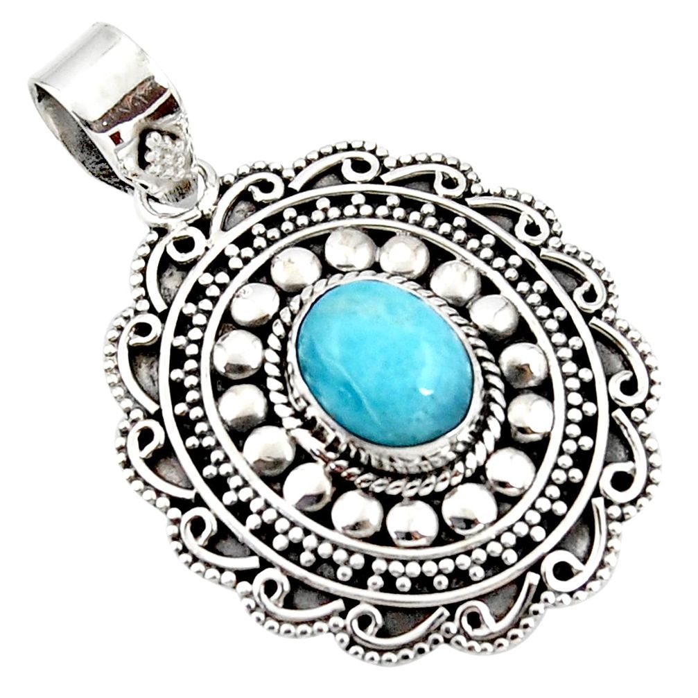 4.13cts natural blue larimar 925 sterling silver boho pendant jewelry r46964