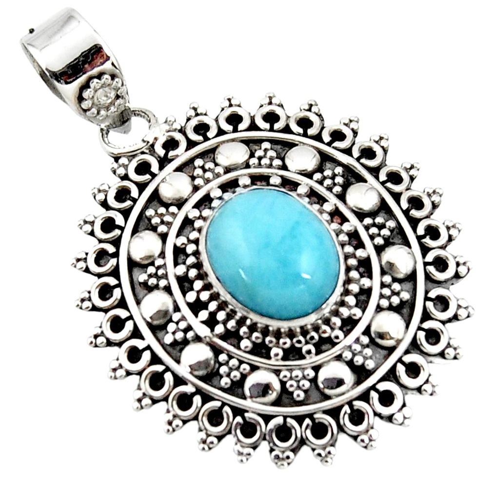 4.34cts natural blue larimar 925 sterling silver boho pendant jewelry r46966