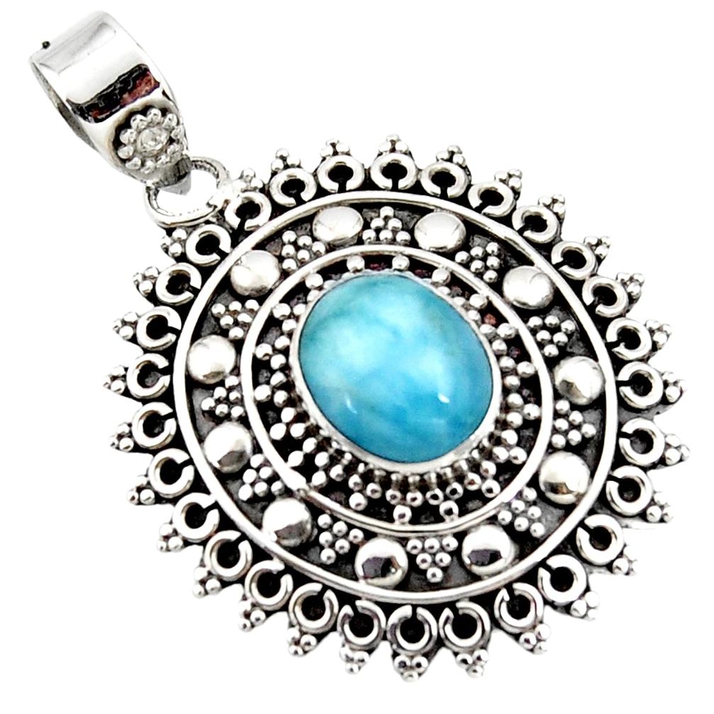 4.19cts natural blue larimar 925 sterling silver boho pendant jewelry r46968