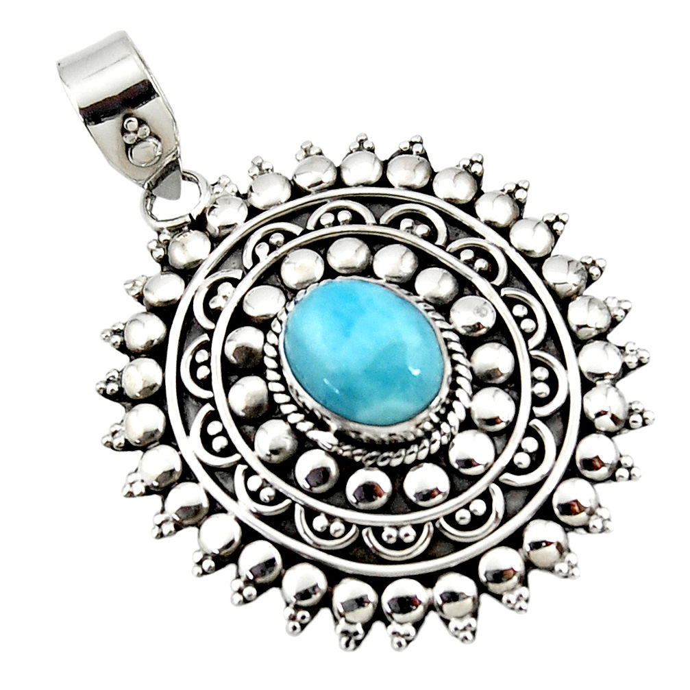 4.36cts natural blue larimar 925 sterling silver boho pendant jewelry r46969