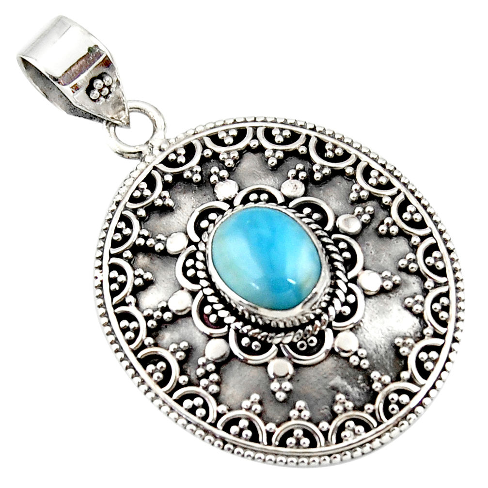 4.52cts natural blue larimar 925 sterling silver boho pendant jewelry r46971