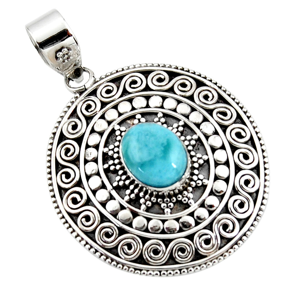 4.31cts natural blue larimar 925 sterling silver boho pendant jewelry r46972